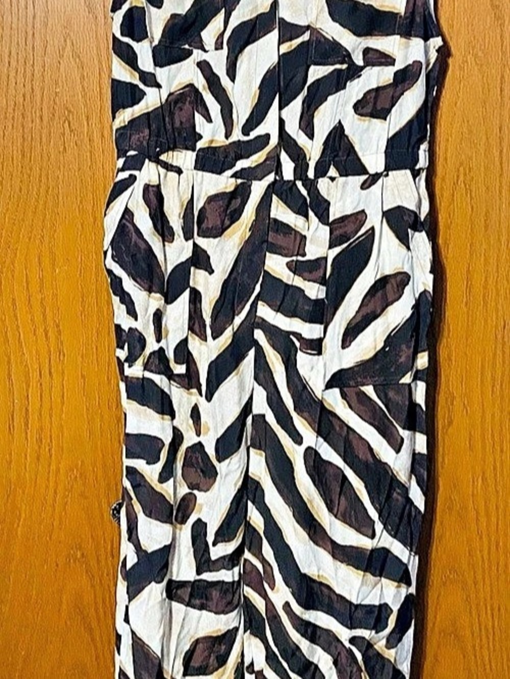 MNG Abstract Print Jumpsuit in White & Brown XL NWT
